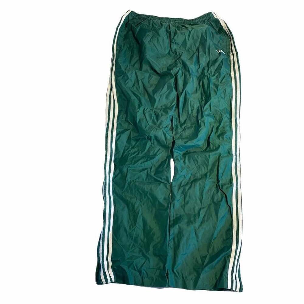 Adidas Vintage Track Pants Green White 3 Stripes Nylon Y2K